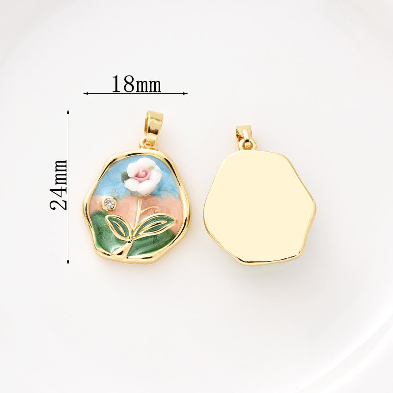 Wholesale Pearl Necklace Melon Buckle Pendant Oil Dropping Oil Painting Style Rose DIY Pearl Necklace Sweater Chain Accessories New